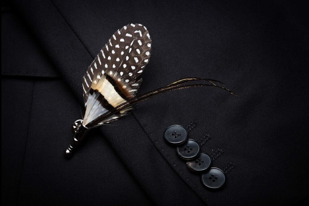 1270 Leather Feather Handmade Pre-tied Bow tie and Brooch Sets 2 - Picture 5 of 6